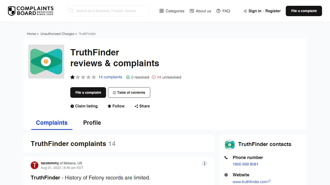 TruthFinder: Reviews, Complaints, Customer Claims